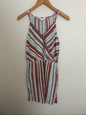 Striped Coral & Blue Sleeveless Dress With Pockets